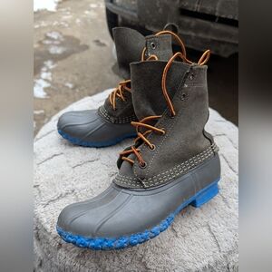 Women's L.L. Bean Gray & Blue Leather Lace Up Boots Size 6